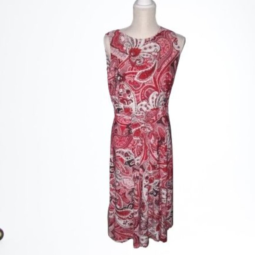 NWT KASPER DARK RED BLACK WHITE PAISLEY SLEEVELESS DRESS SIZE 6